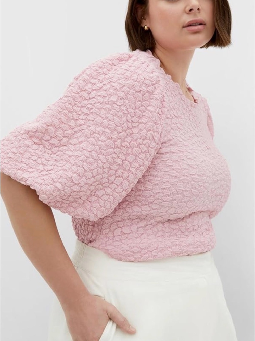 City Chic Chrissie Top - Pink with Balloon Sleeves - Picture 7 of 9